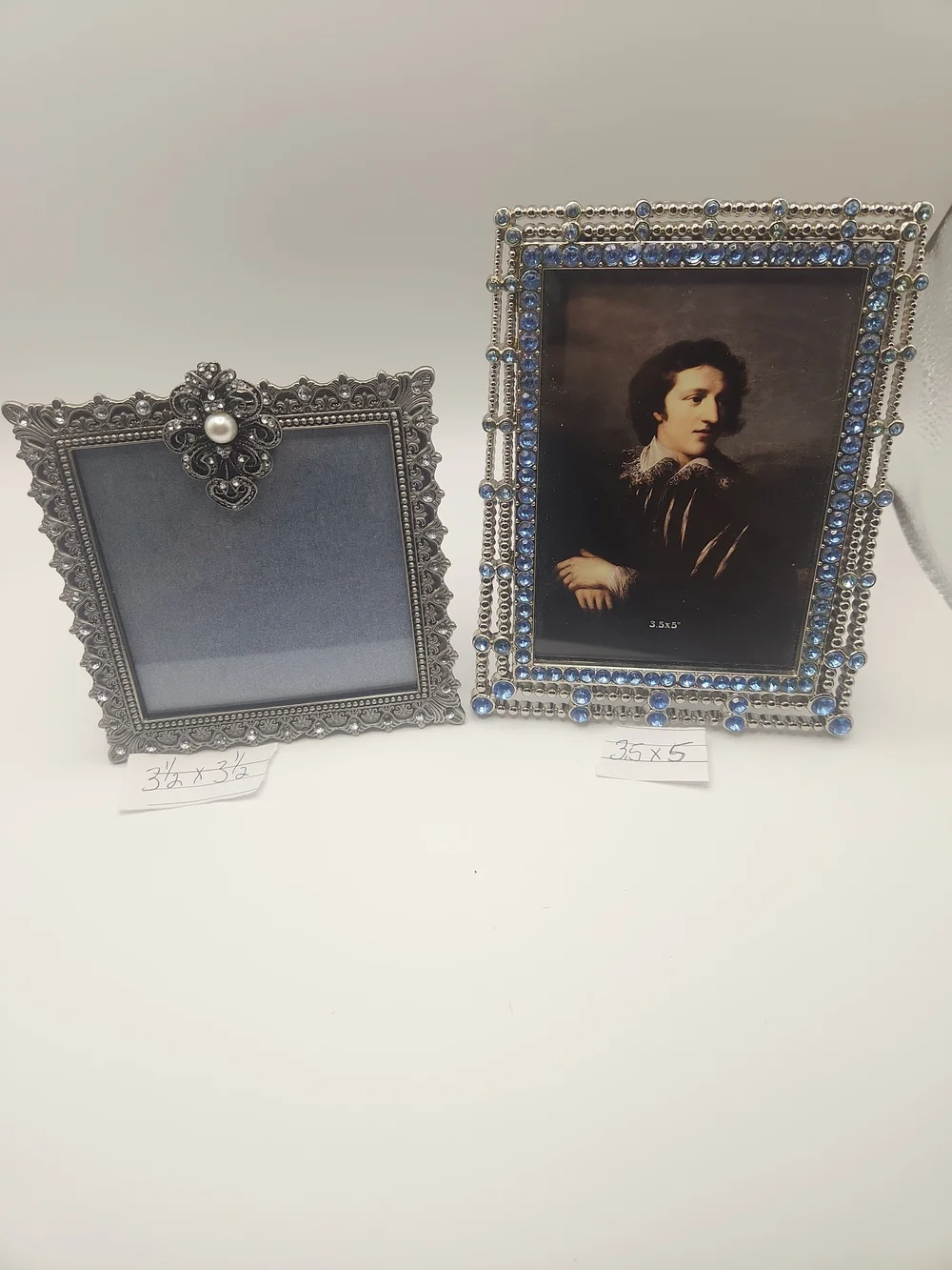Decorative Blue and Silver Jeweled Photo Frame - Home AccentsSmall 3.5x3.5&3.5×5